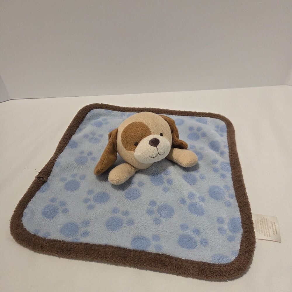 Koala Baby Lovey Security Blanket Plush Puppy Dog Brown Blue Dot Paw Print Cream